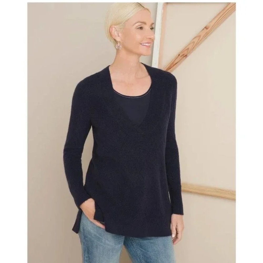 Chicos Herringbone V-Neck Sweater Tunic
